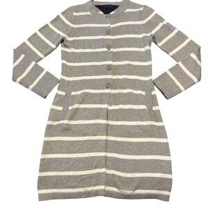 Tommy Hilfiger Gray & White Striped Knit Cardigan‎ Sweater S Cotton & Cashmere
